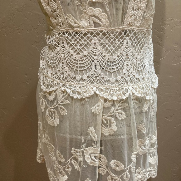 Sundance Lace Embroidered Sheer Mesh Creme/Ivory Tunic - Picture 8 of 11